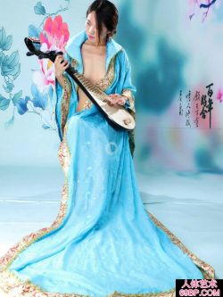 弹琵琶的蓝裙仙女阿薇人体摄影,gogo双人体